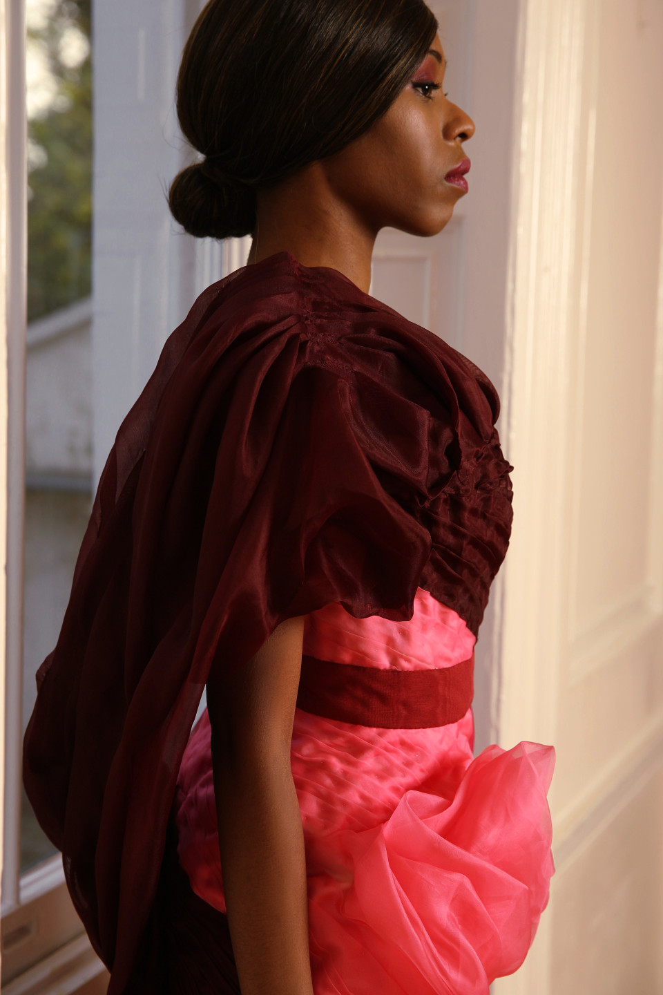 High End Dress 100% Silk organza and red wine Tulle Red Carpet Dress London Catwalk Paris Dress