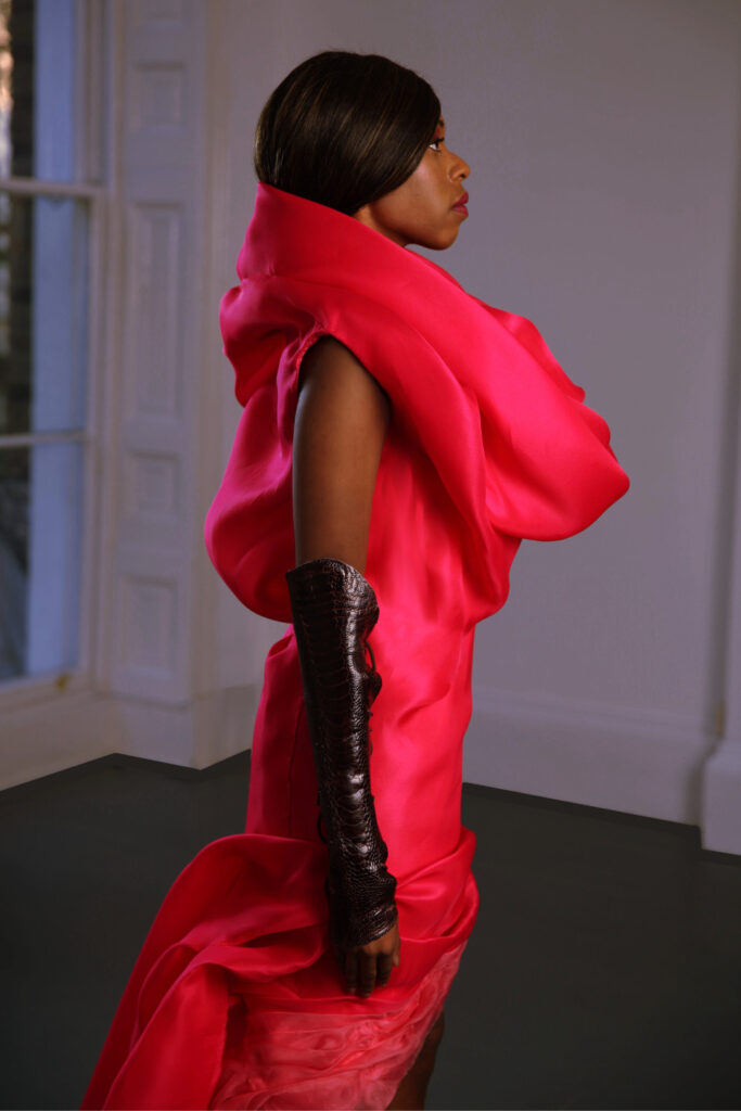 Angelo Fair Couture Silk Dress Paris Haute Couture Week 100% silk gazar fuschia pink silk organza