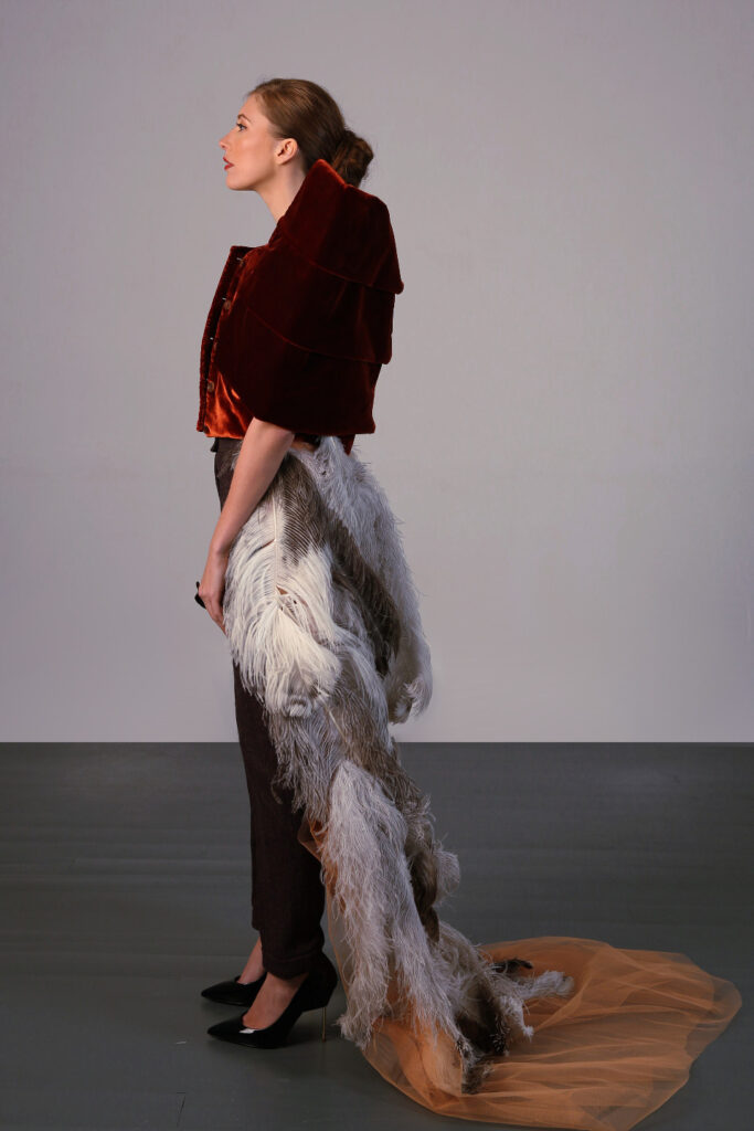 Haute Couture Coat with structured shoulder line made with beautiful rich Velvet