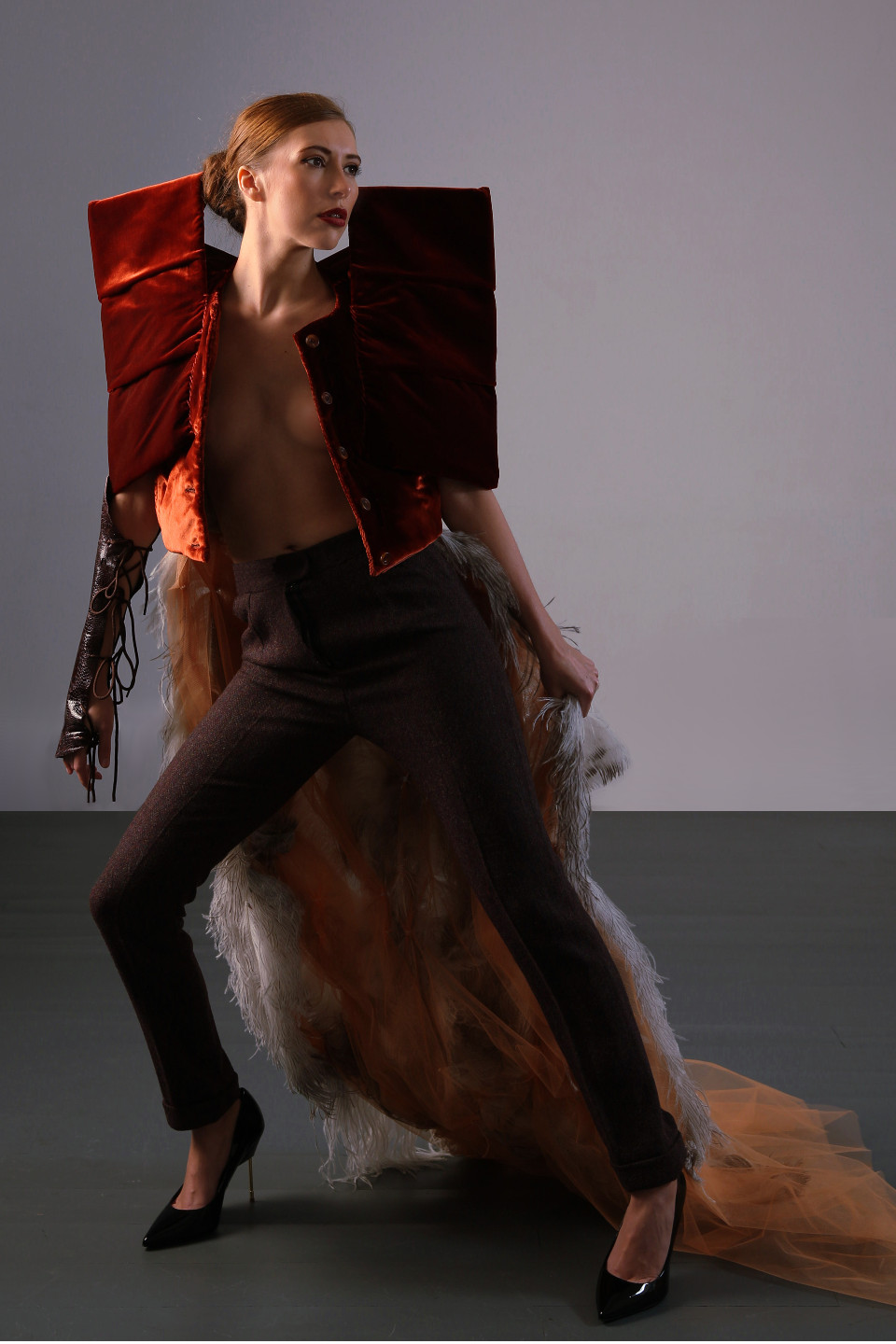 Angelo Fair Couture Stunning Coat in Dark orange Velvet Paris Haute Couture Week Dress