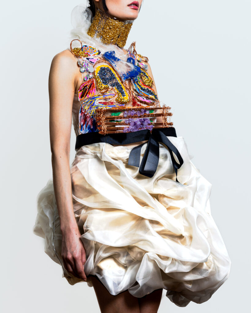White sculpted Dress with jewels Monaco Excelusive OutFit Angelo Fair Couture Paris Haute Couture Week 2025 Collection American Couturier Paris