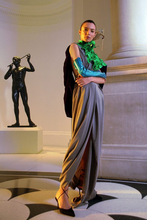 Dogon dress - khaki green silk crepeAngelo Fair Couture London